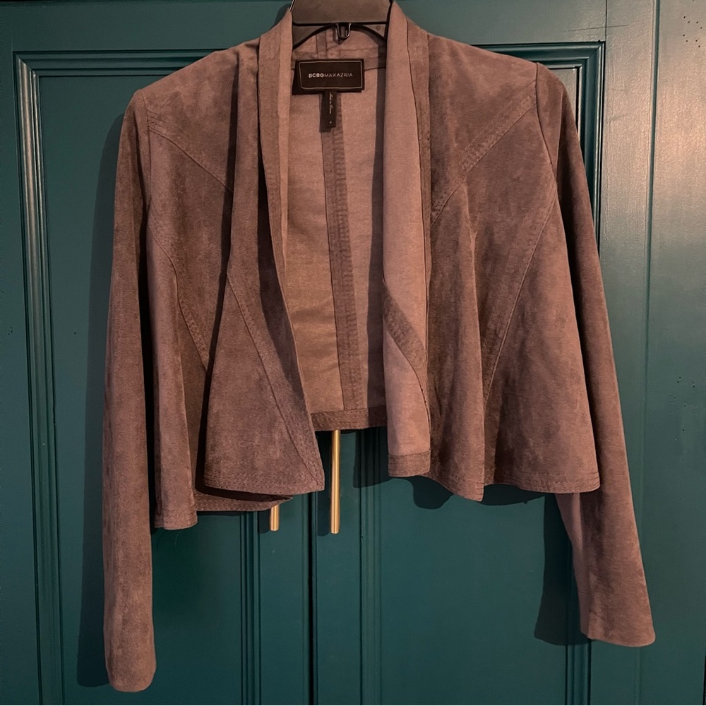 BCBG Maxazria Gray Jacket Cardigan Top Faux Suede Sz Small